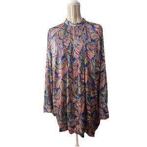 Lauren Ralph Lauren Paisley Print Silky Popover Top Blouse Tunic Size 2X